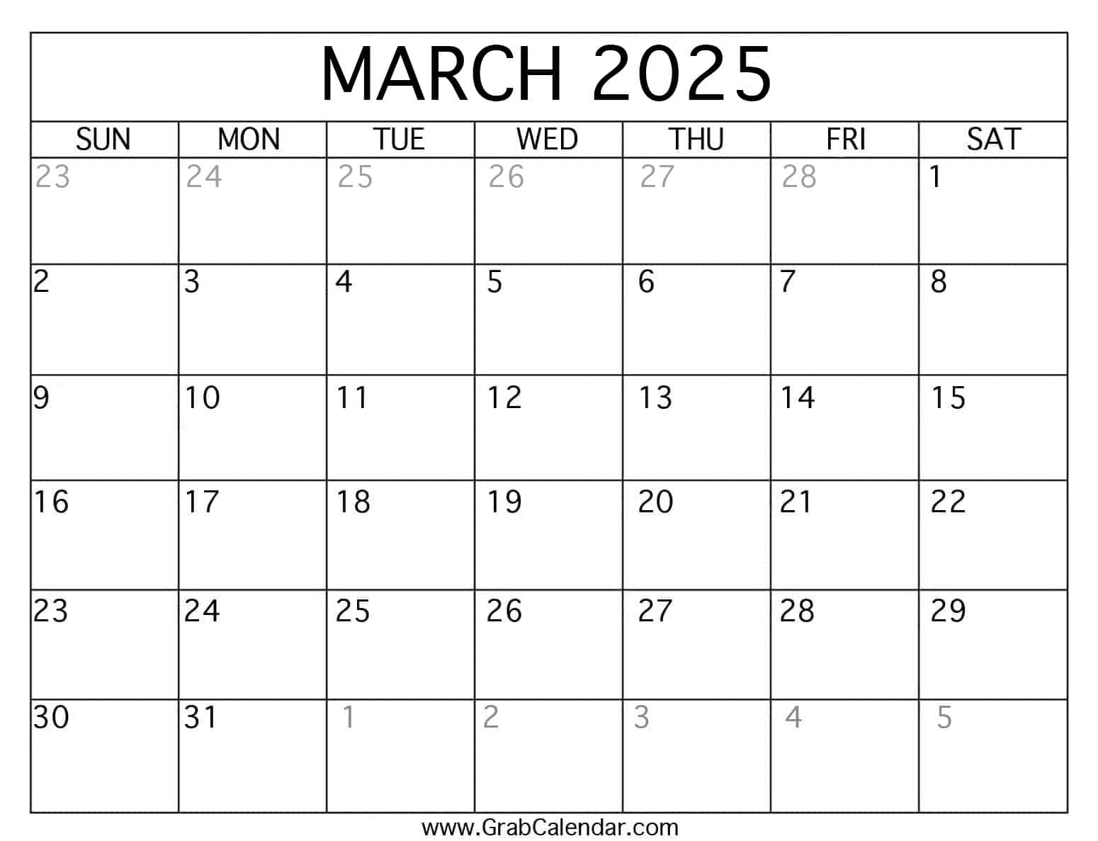 Printable March 2025 Calendar for Blank Calendar March 2025