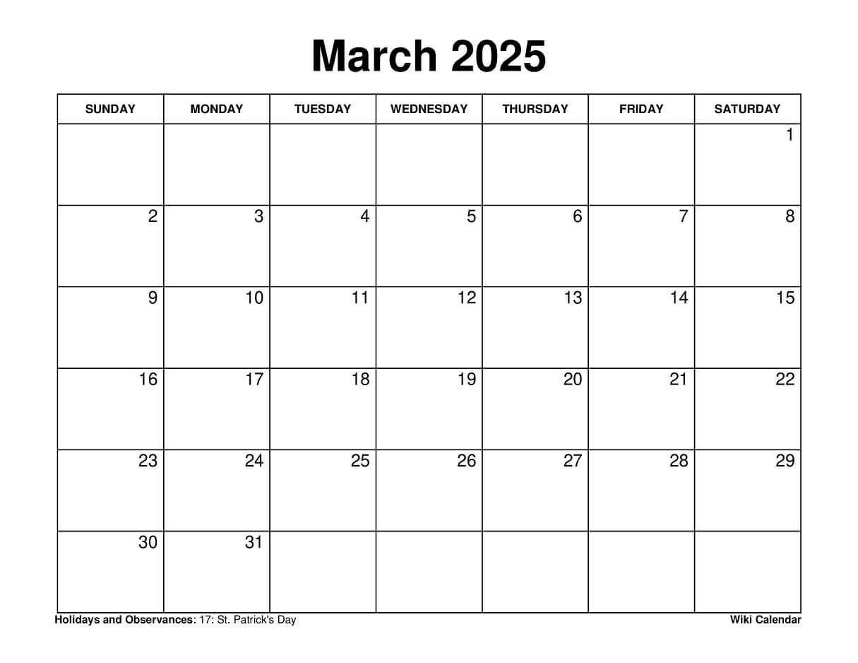 Printable March 2025 Calendar - Wiki Calendarwiki Calendar - Issuu regarding Wiki Calendar March 2025