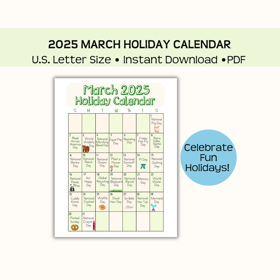 Printable March 2025 Holiday Calendar, Wacky Holidays, National with regard to National Day Calendar March 2025