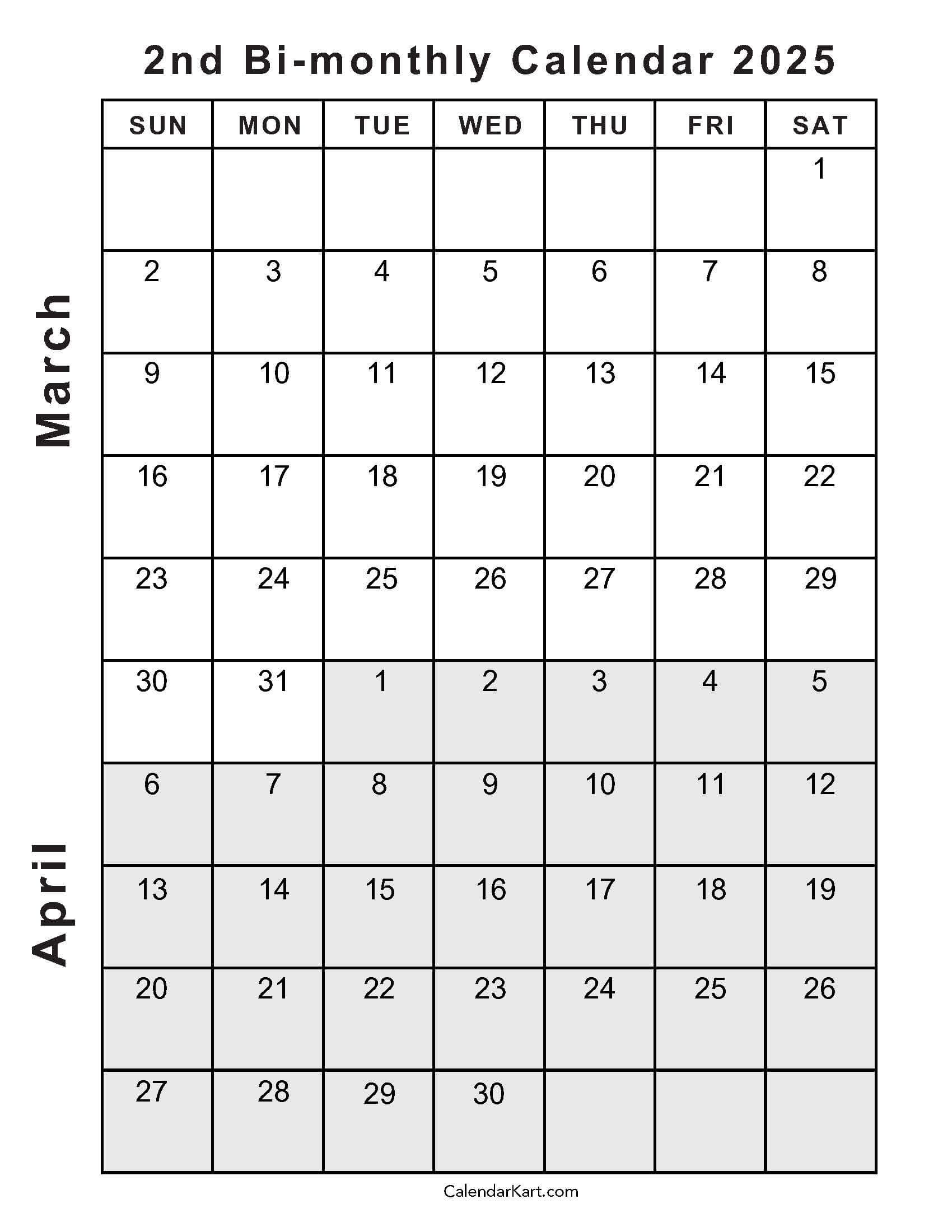 Printable March April 2025 Calendar | Calendarkart in Calendar For March And April 2025