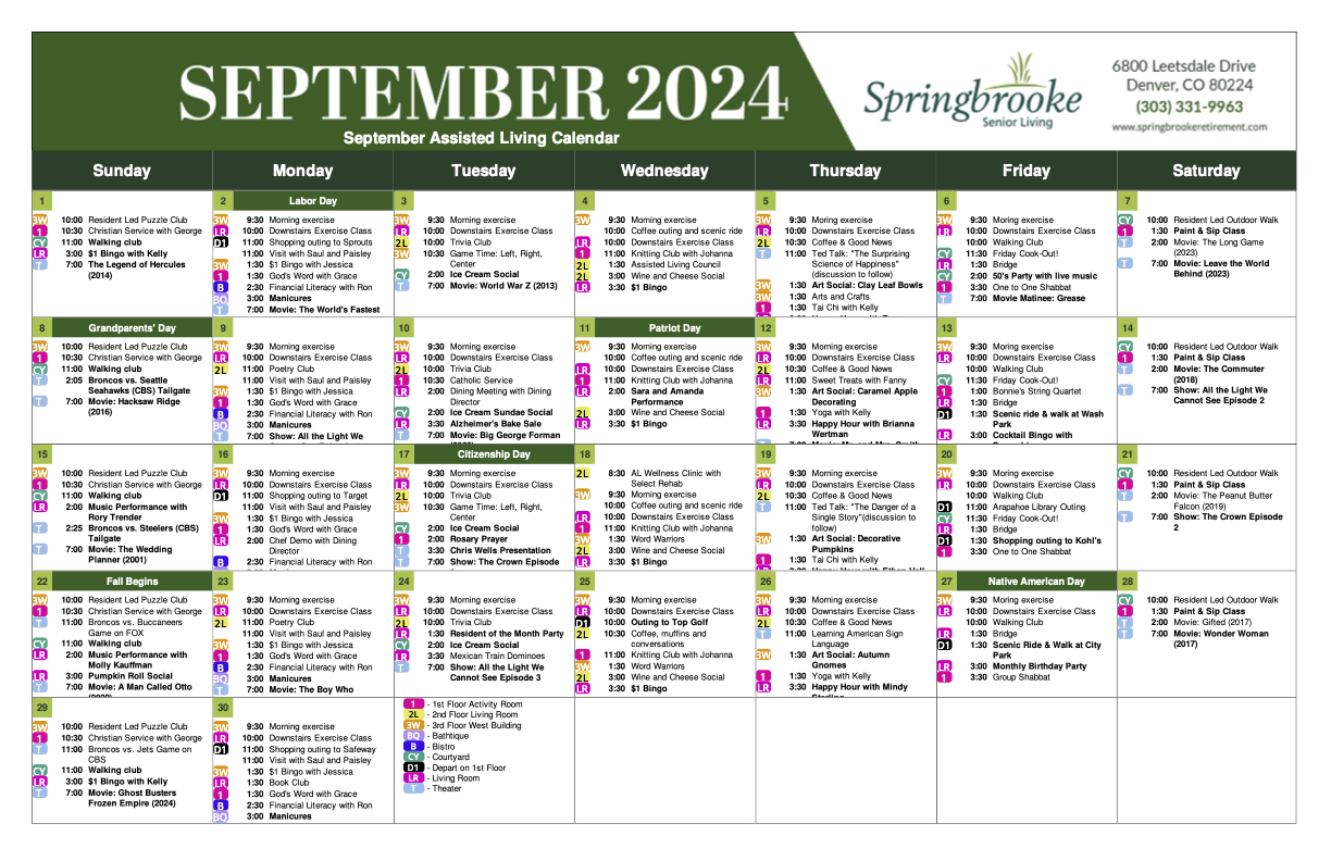 September 2024 Calendars — Springbrooke Retirement Senior Living regarding September 2024 Activity Calendar For Seniors