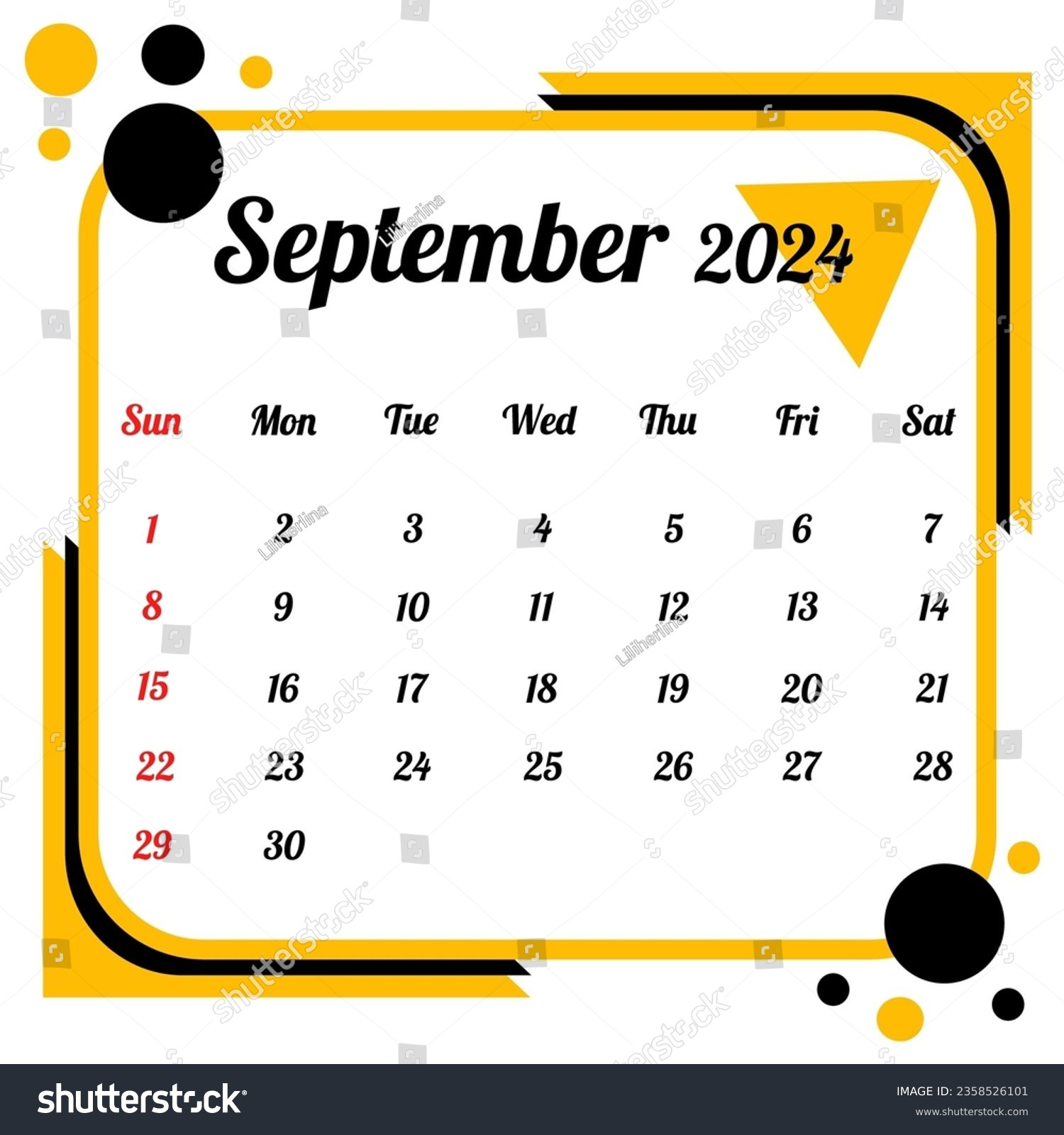 September 2024 Kalender In Flacher Ausführung: Stock-Vektorgrafik inside 2024 September Calendar