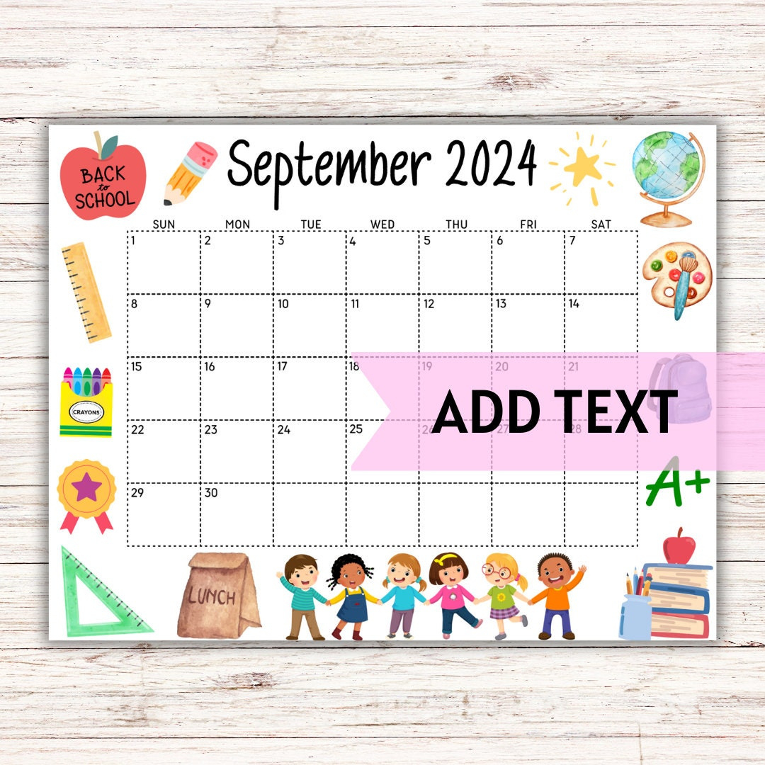 September 2024 Kids Calendar - Etsy within September 2024 Calendar For Preschool