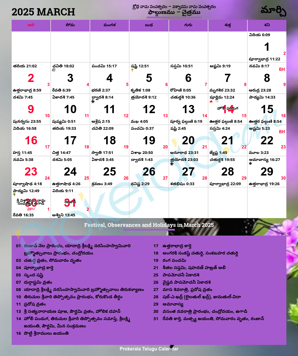 Telugu Calendar March, 2025 | మార్చి, 2025 క్యాలెండర్ throughout Telugu Calendar 2025 March