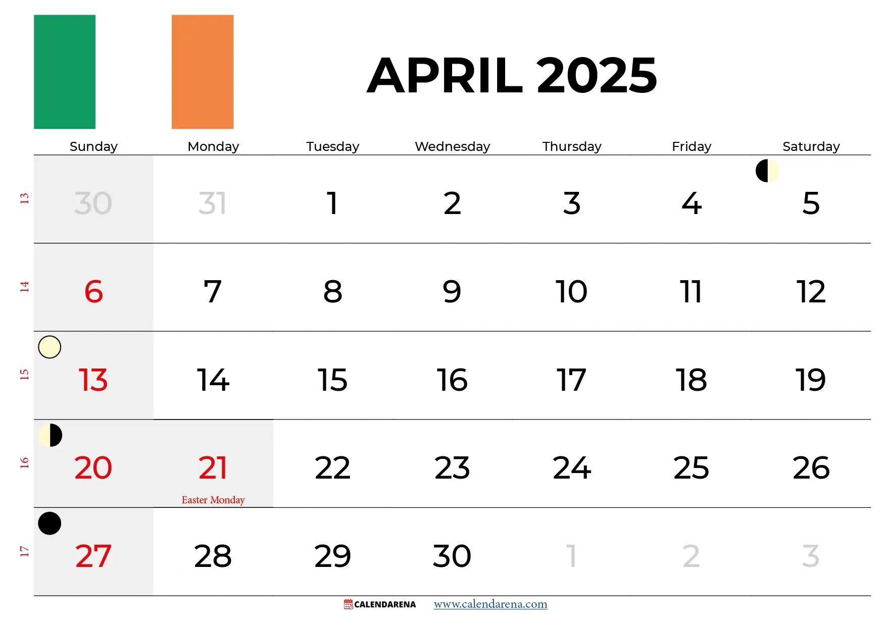 April Calendar 2025 Ireland With Holidays intended for April 2025 Calendar South Africa Printable