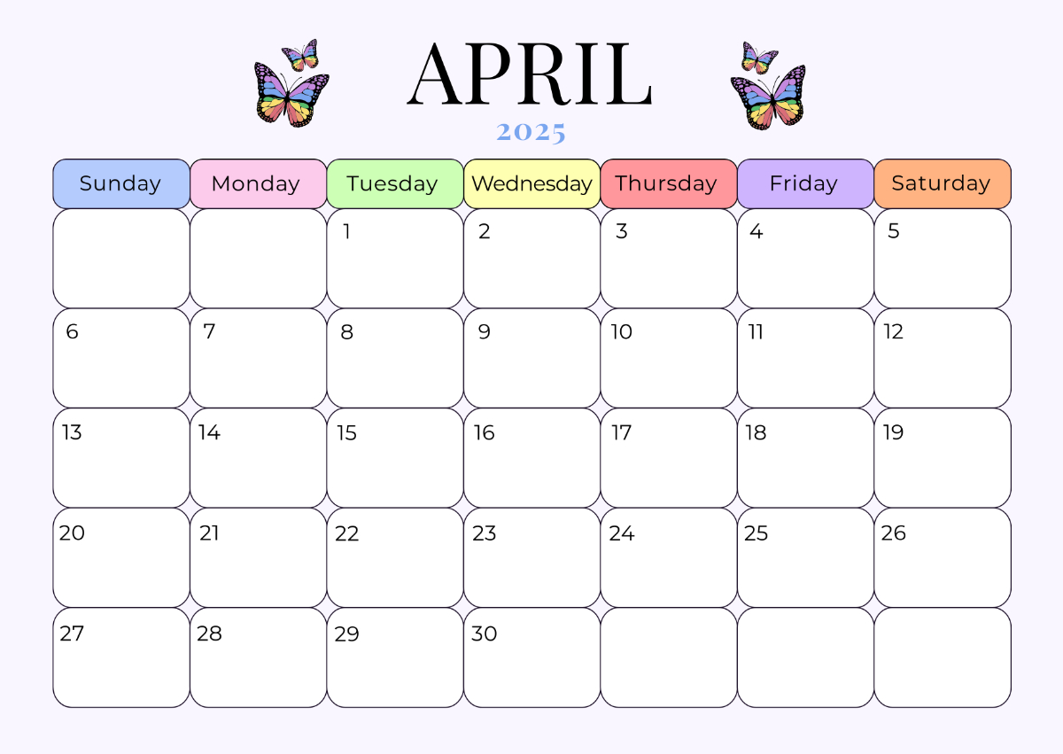Free Colorful April 2025 Calendar Template To Edit Online inside April 2025 Calendar South Africa Printable