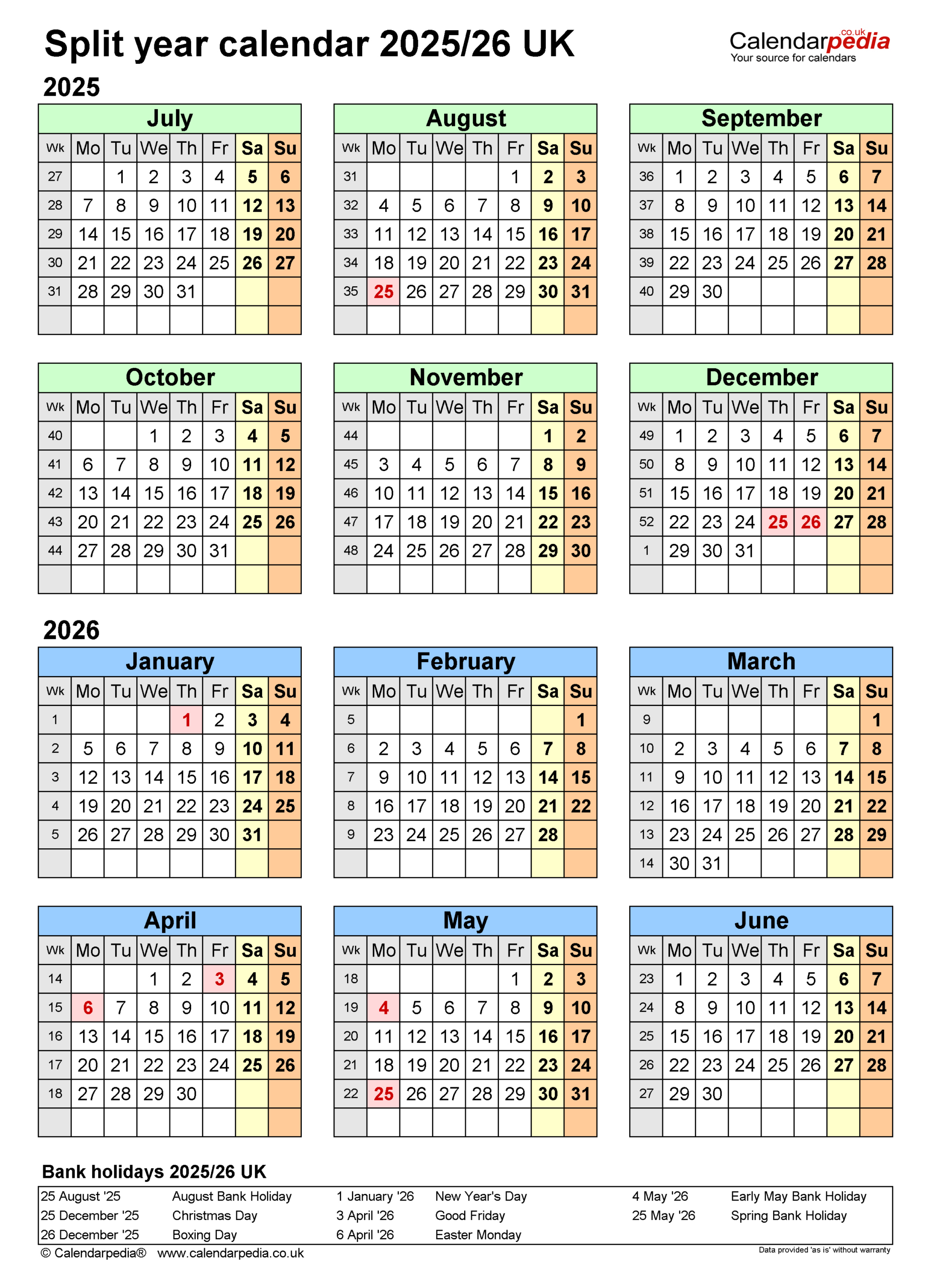 Split Year Calendars 2025/26 Uk (July To June) For Pdf with regard to April 2025 To March 2026 Calendar Printable