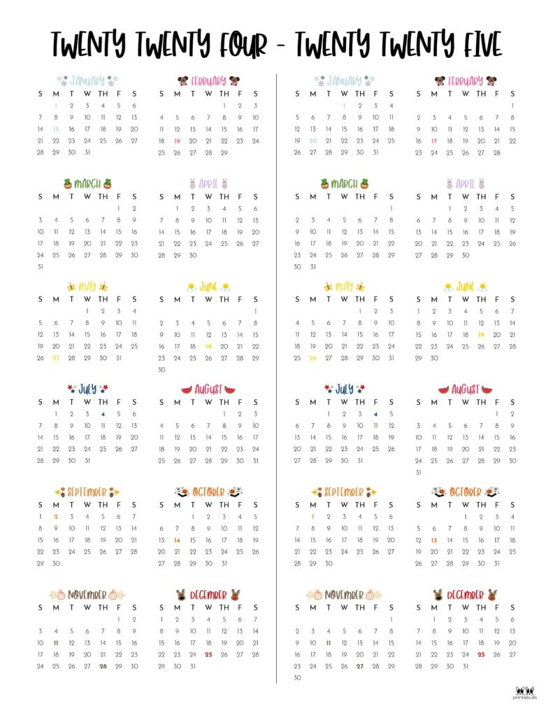 2024-2025 Two Year Calendars - 10 Free Printables | Printabulls throughout Printable Calendar August 2024 - June 2025