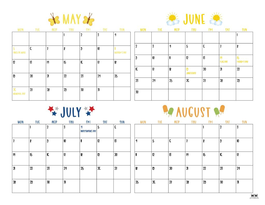 2025 Summer Calendars - 27 Free Printables | Printabulls intended for 2025 June July August Calendar