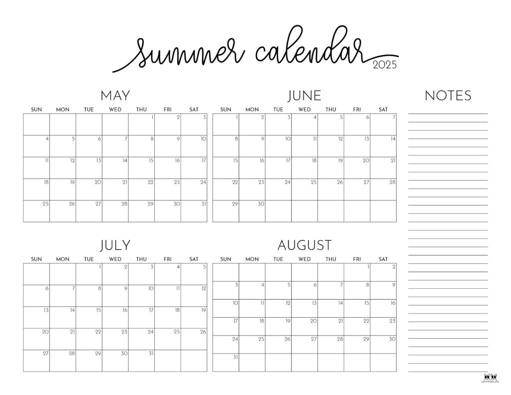 2025 Summer Calendars - 27 Free Printables | Printabulls regarding Calendar June - August 2025