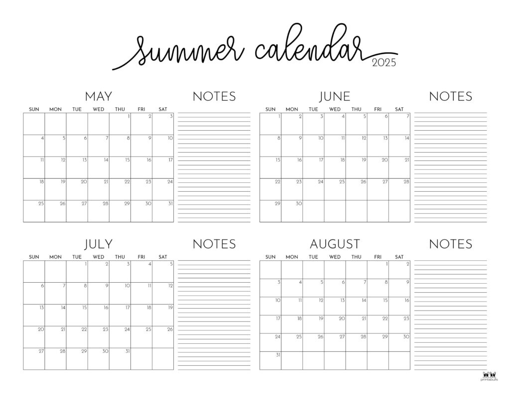 2025 Summer Calendars - 27 Free Printables | Printabulls within May June July Calendar 2025