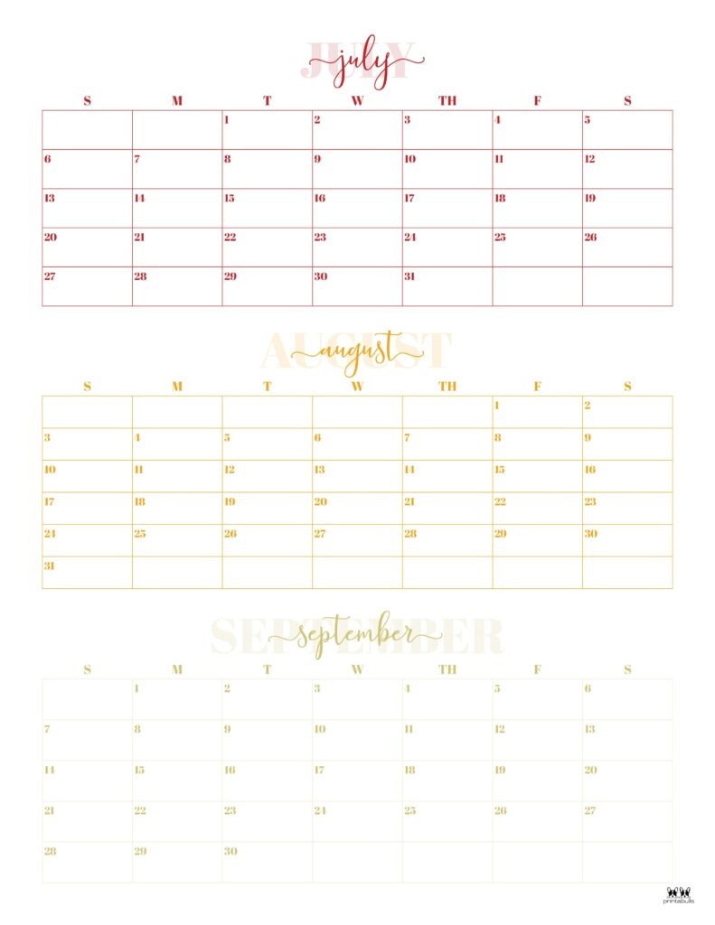 2025 Three Month/Quarterly Calendars - 36 Free Cals | Printabulls for 3 Month Calendar May June July 2025