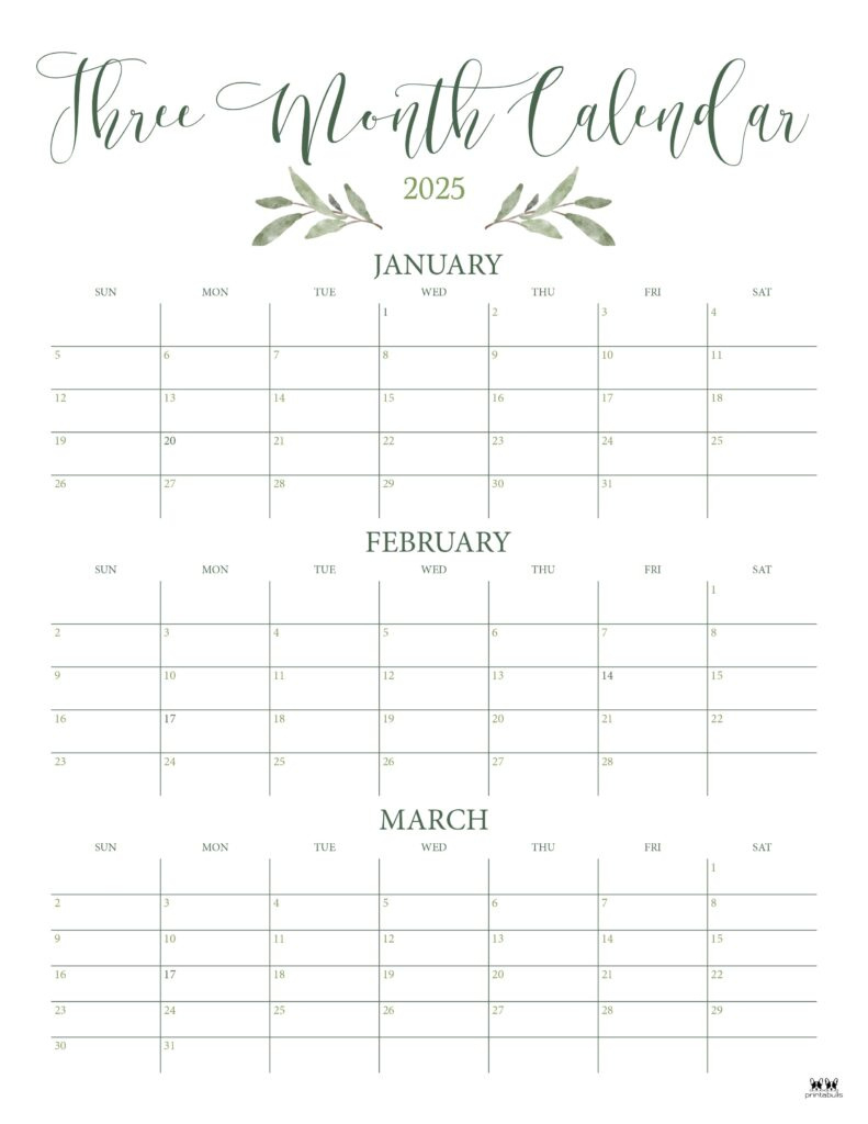 2025 Three Month/Quarterly Calendars - 36 Free Cals | Printabulls inside 3 Month Calendar Printable June July August 2025