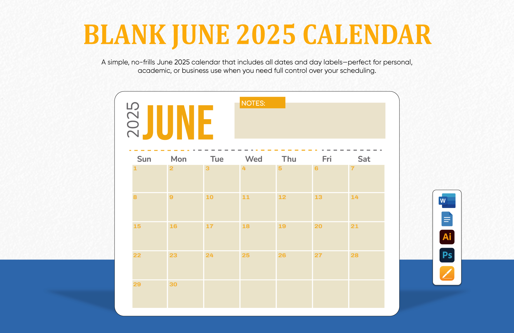 Blank June 2025 Calendar Template In Psd, Illustrator, Word, Apple pertaining to Google Calendar - June 2025