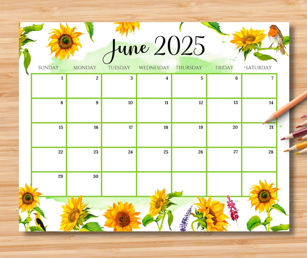 Buy Editable June 2025 Calendar, Gorgeous Summer With Beautiful Sunflowers, Printable Classroom Calendar, Monthly Planner, Kids School Schedule Online inside Sunflower June 2025 Calendar