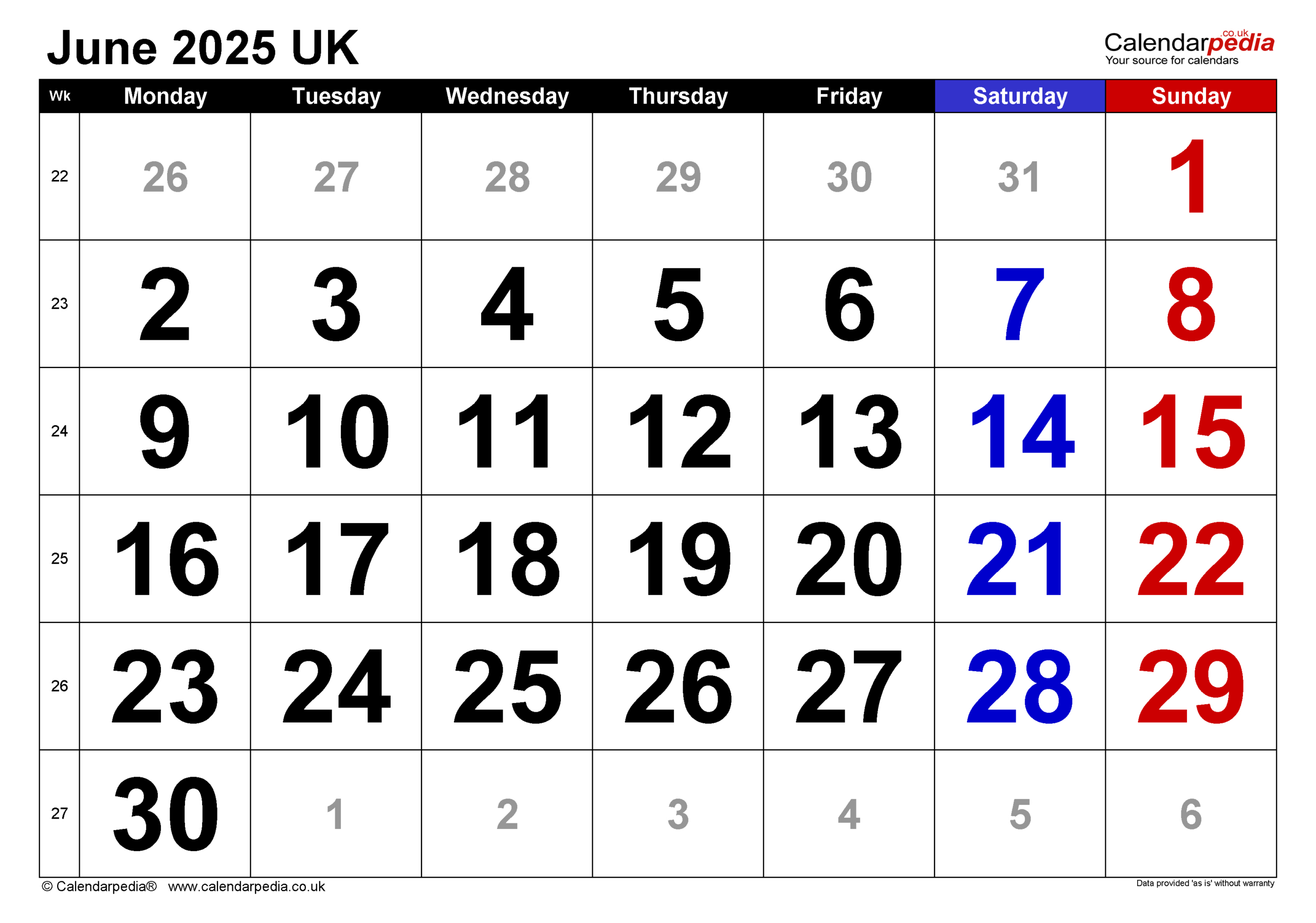 Calendar June 2025 Uk With Pdf, Excel And Word Templates pertaining to Show Me A Calendar Of June 2025