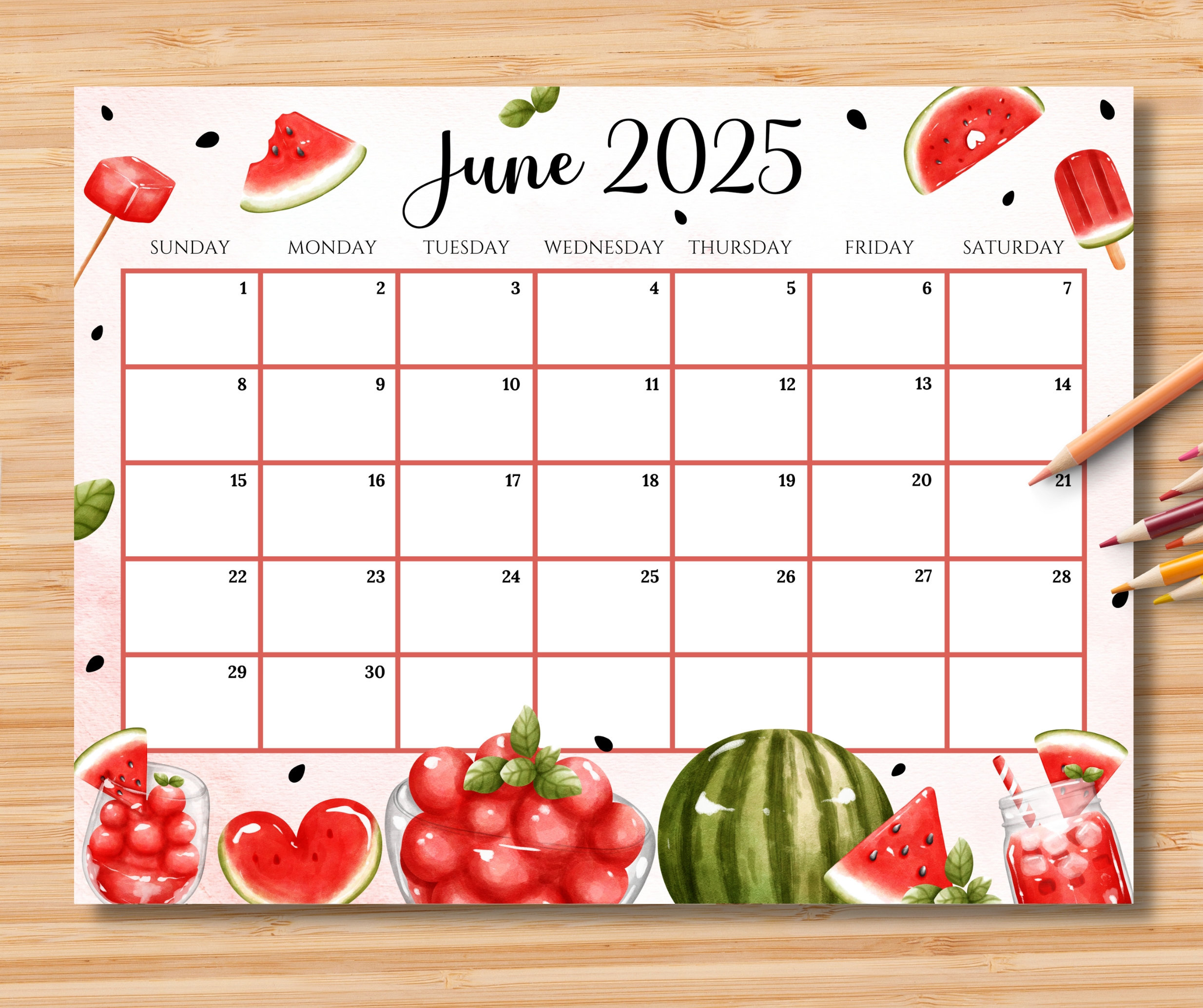 Editable June 2025 Calendar, Happy Summer W/Sweet &amp;amp; Colorful in June 2025 Calendar Colorful