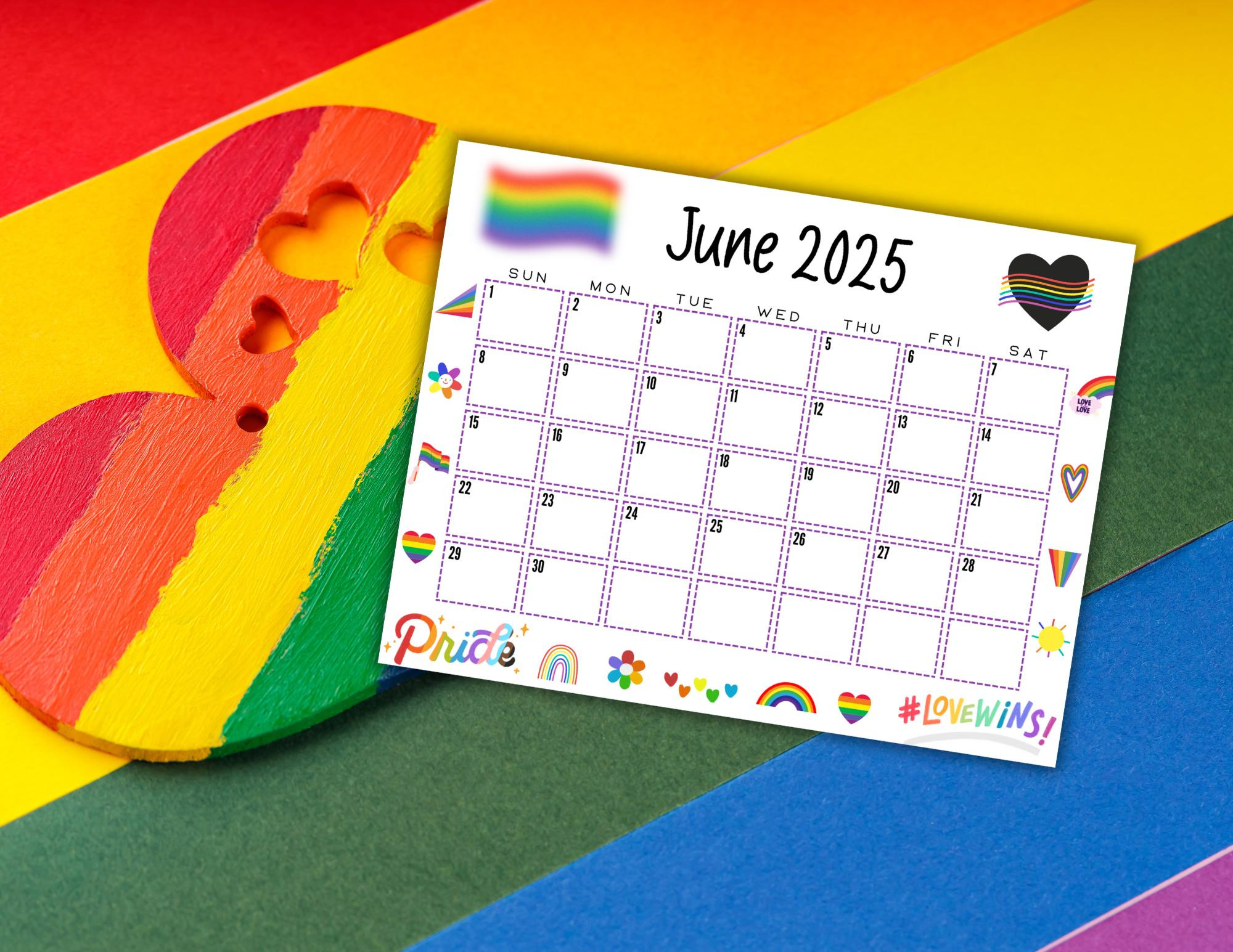 Editable June 2025 Calendar | Lgbtq+ Month Planner | Printable in June Lgbt Pride Month Calendar 2025