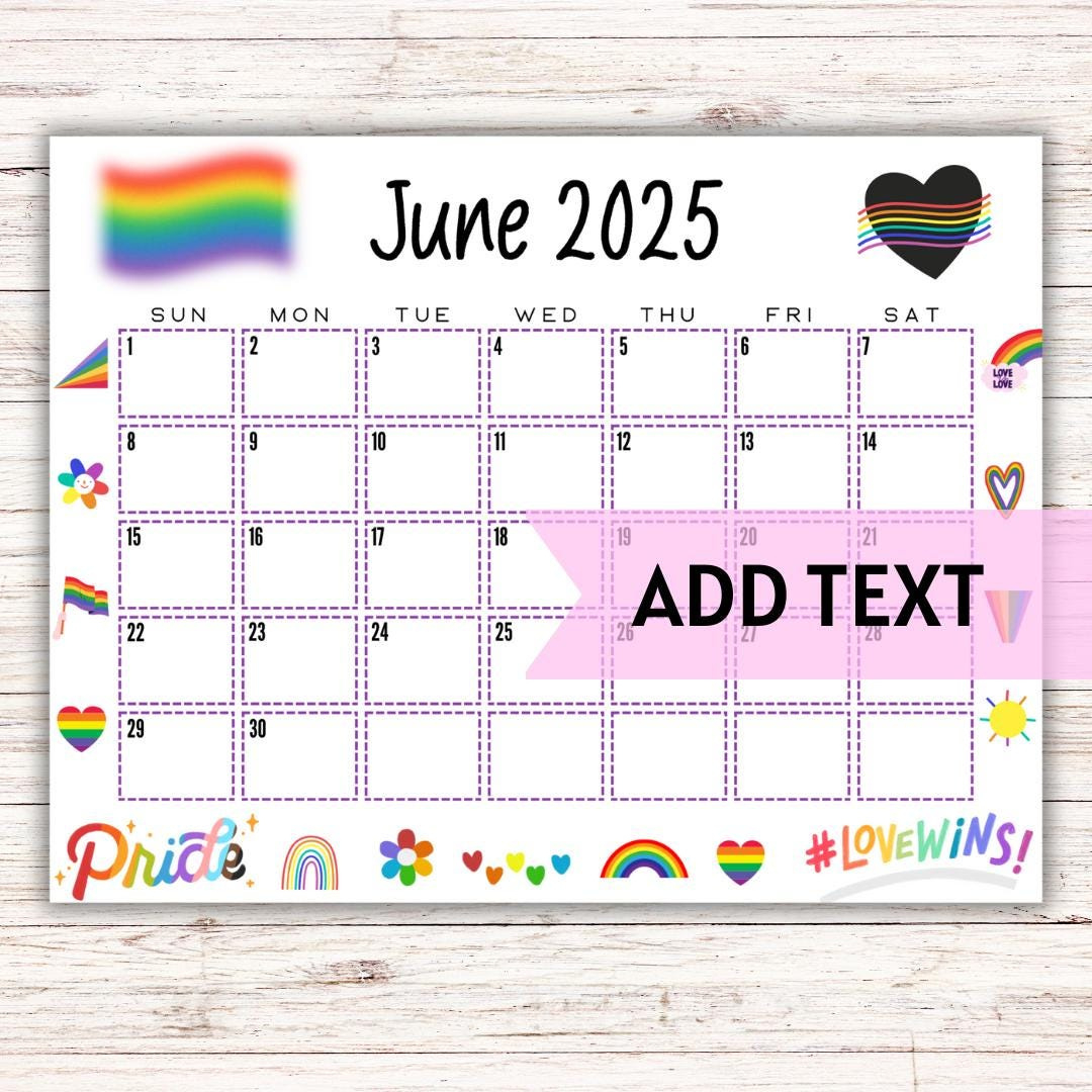 Editierbarer Kalender Juni 2025 | Lgbtq+ Monatsplaner | Printable Pride  Monat Juni Kalender | Kalender Pride | 2025 Wandkalender | Pride Monat - for June Pride Month Calendar 2025