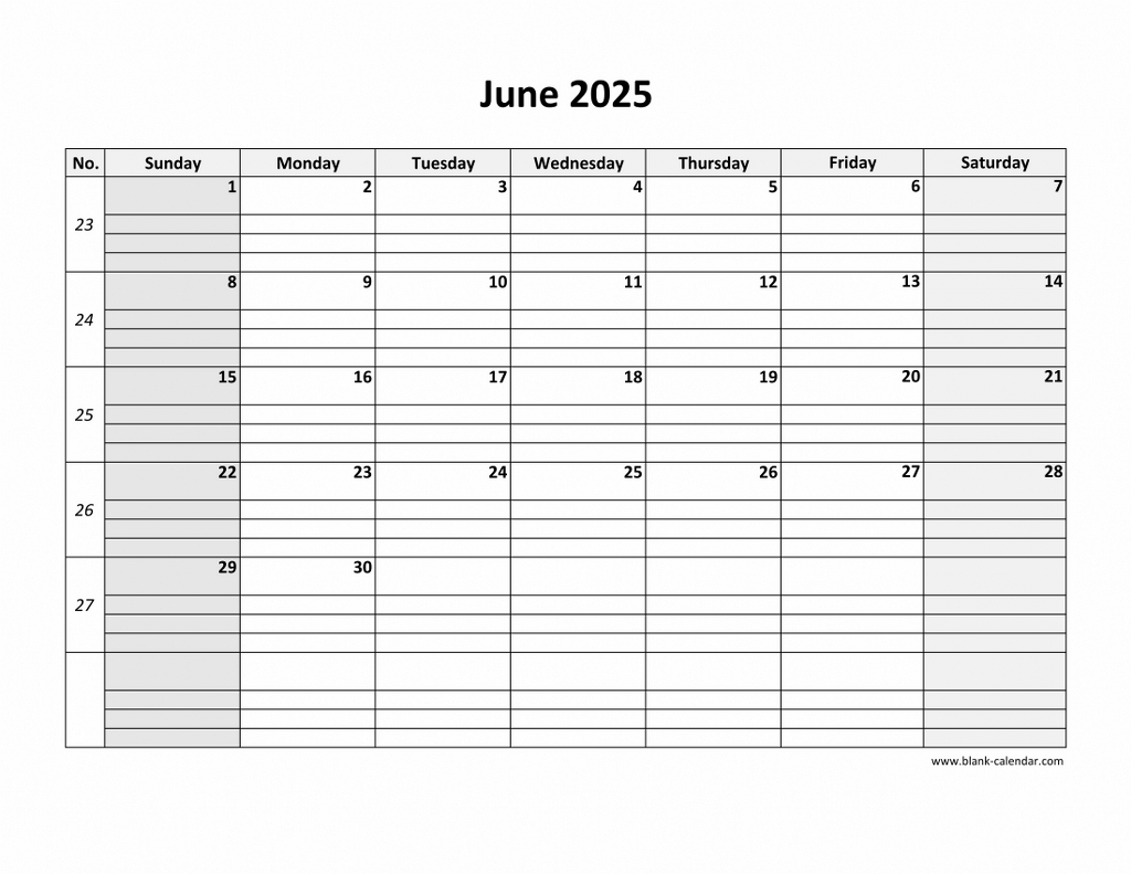 Free Download Printable June 2025 Calendar, Large Box Grid, Space with June 2025 Calendar With Lines