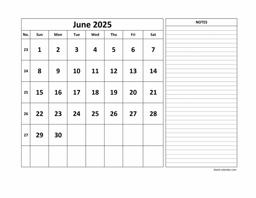 Free Download Printable June 2025 Calendar, Large Space For within June 2025 Printable Calendar With Notes