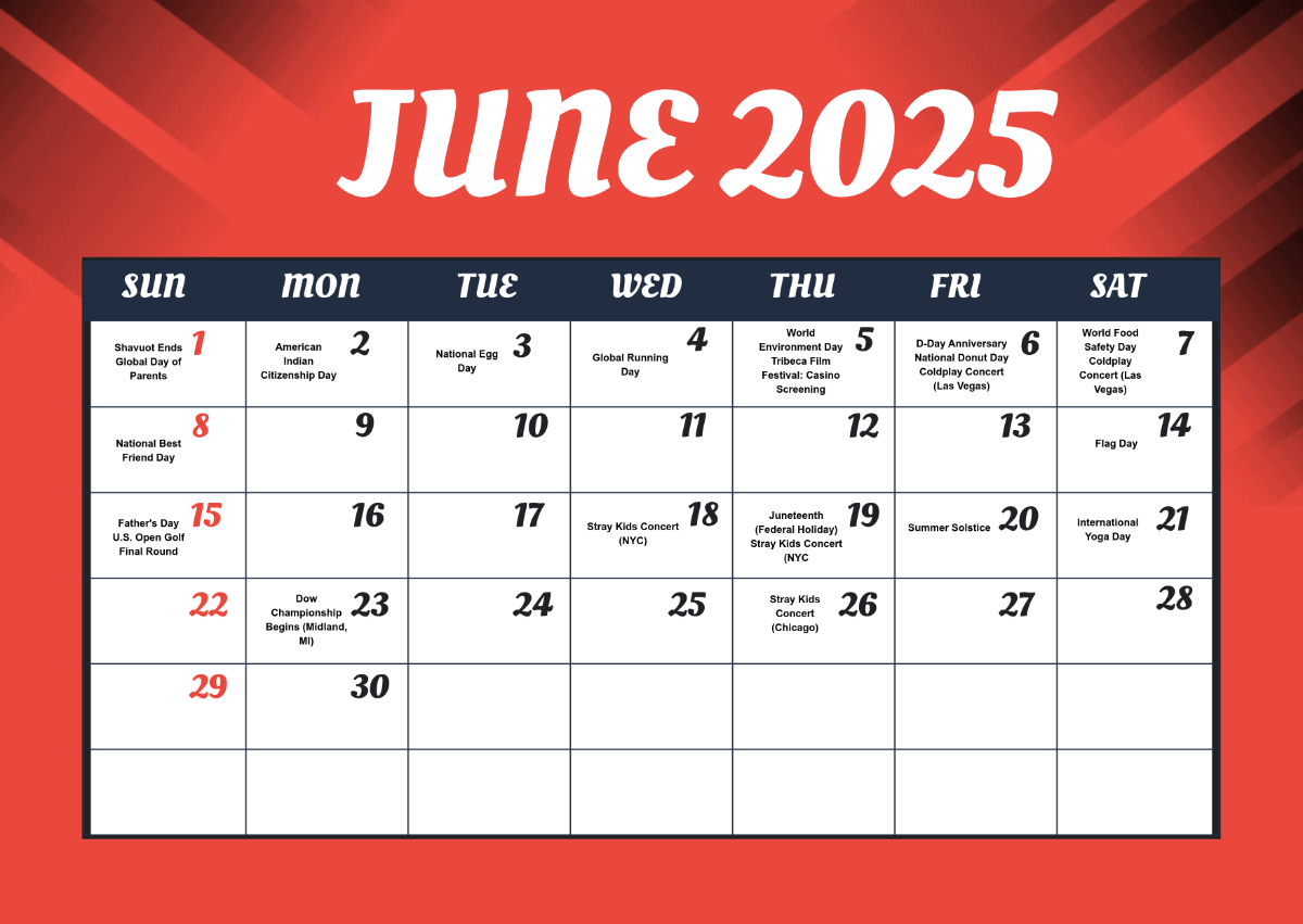 Free June 2025 Calendar Events Template To Edit Online regarding Calendar Of Events For June 2025