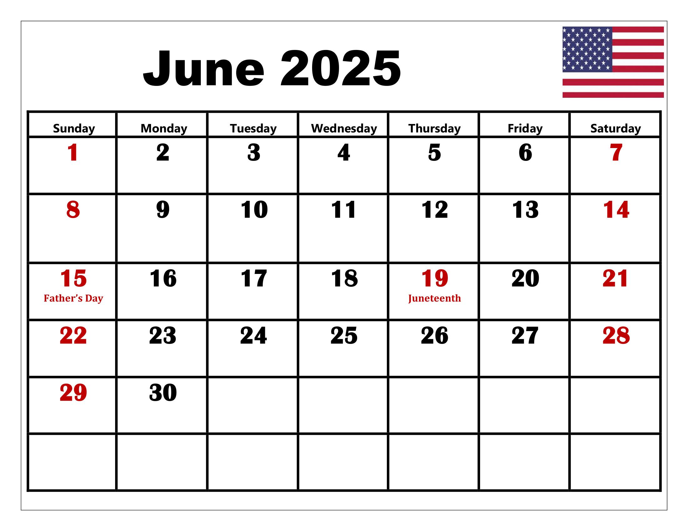 Free June 2025 Calendar Printable Pdf Template With Holidays for June 2025 Holiday Calendar