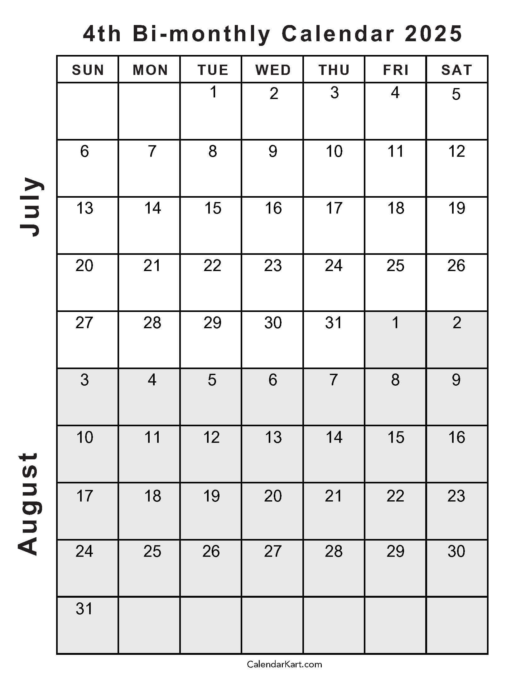 Free Printable July August 2025 Calendar | Calendarkart with June July August 2025 Calendar Editable
