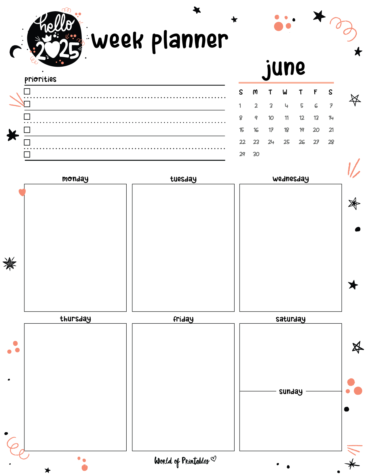Free Printable June 2025 Planners - World Of Printables regarding Weekly Calendar June 2025