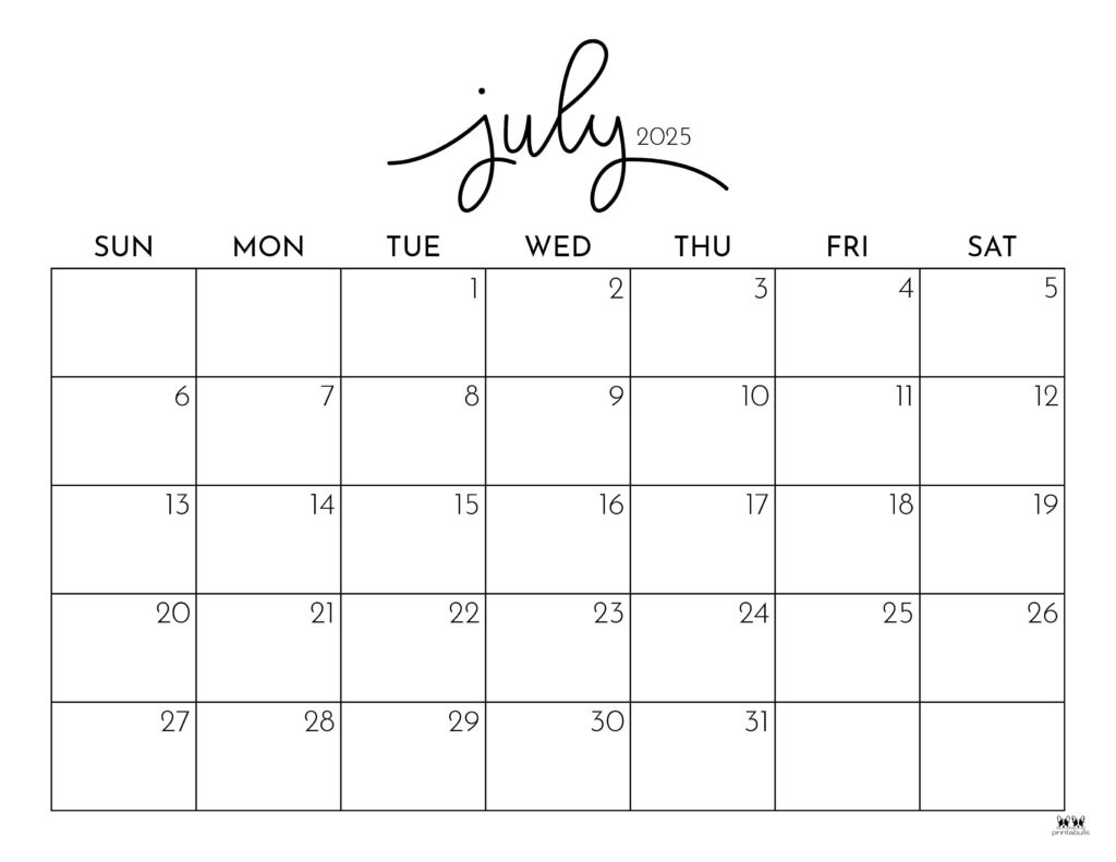 July 2025 Calendars - 107 Free Printables | Printabulls in Printable Calendar For June And July 2025