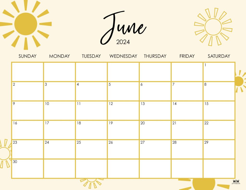 June 2024 Calendars - 50 Free Printables | Printabulls for Printable June Calendar With Holidays