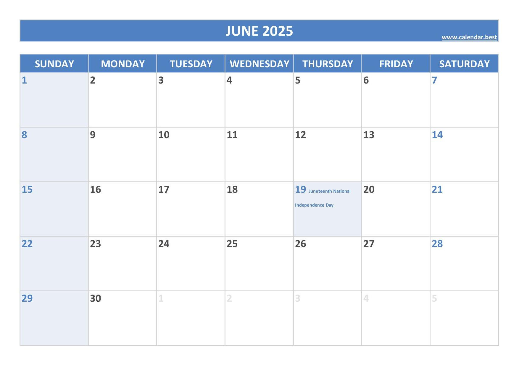 June 2025 Calendar -Calendar.best with June Holiday Calendar 2025