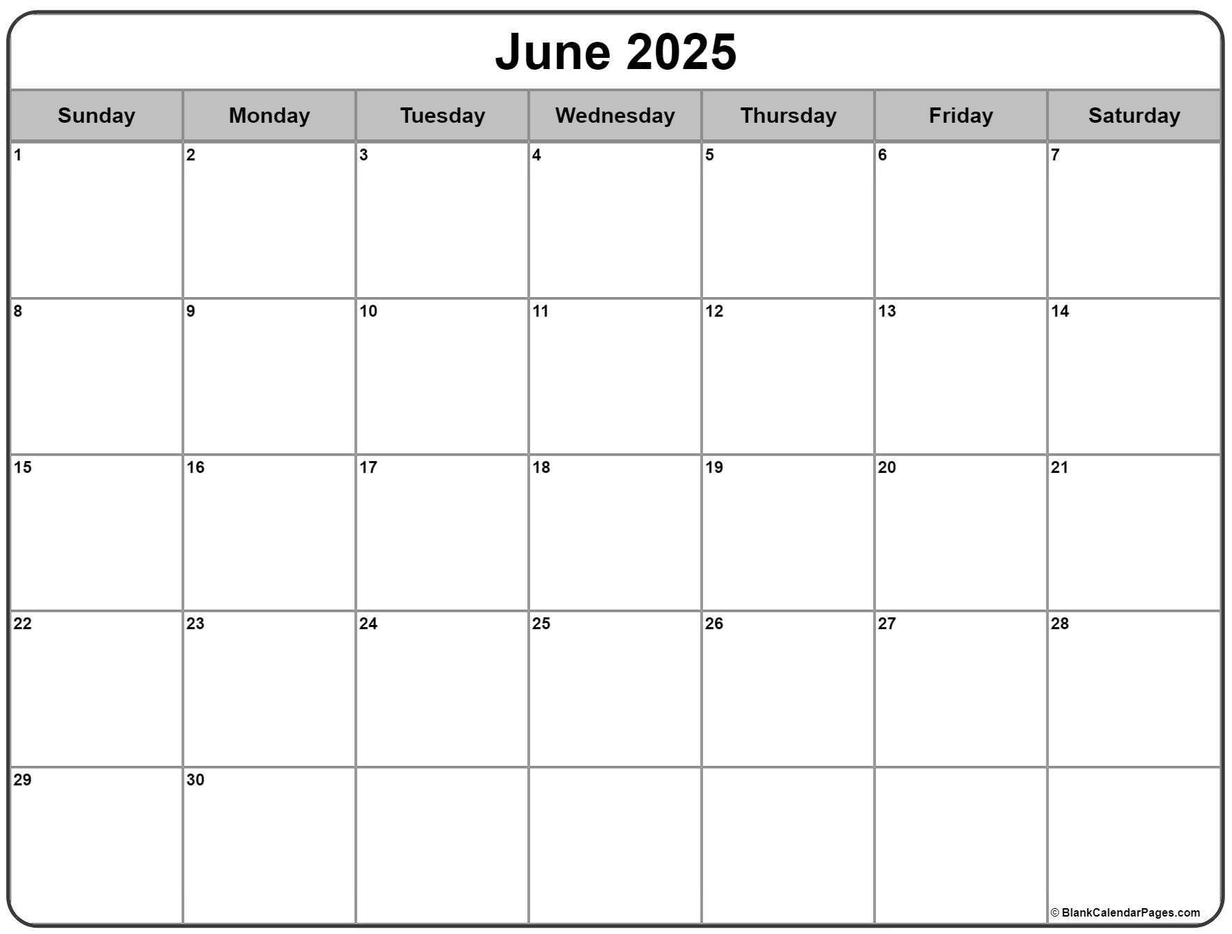 June 2025 Calendar | Free Printable Calendars for Calendar For Month Of June 2025