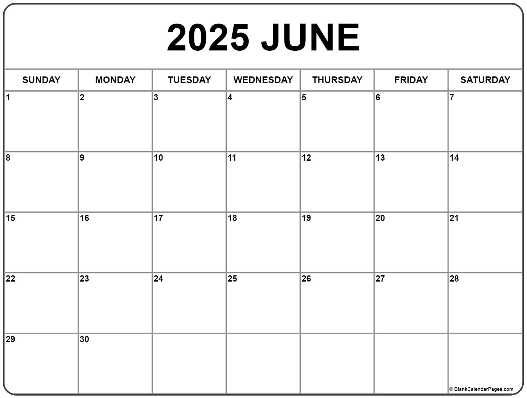 June 2025 Calendar | Free Printable Calendars in Blank June Calendar Printable 2025