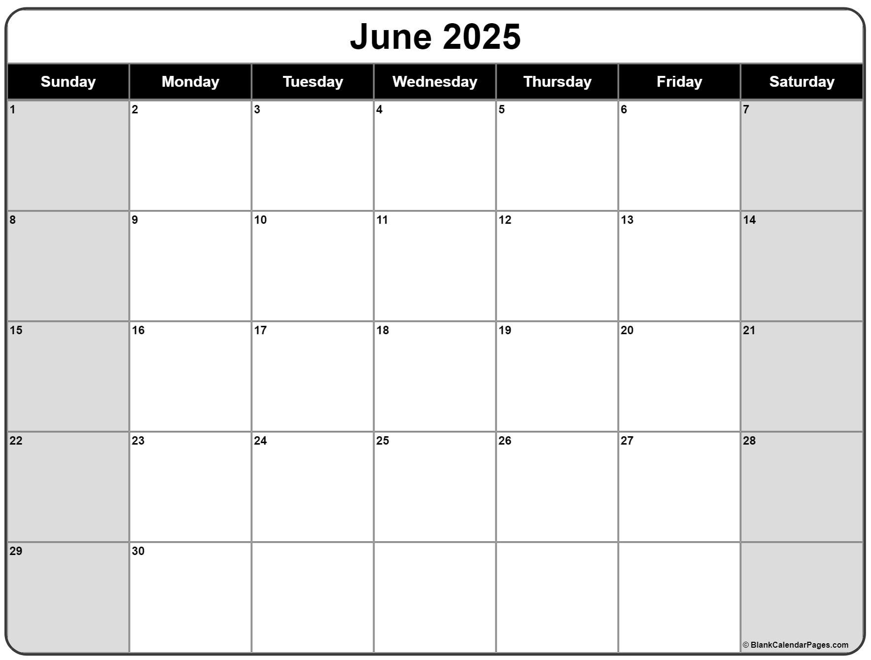 June 2025 Calendar | Free Printable Calendars in Calendar For The Month Of June 2025