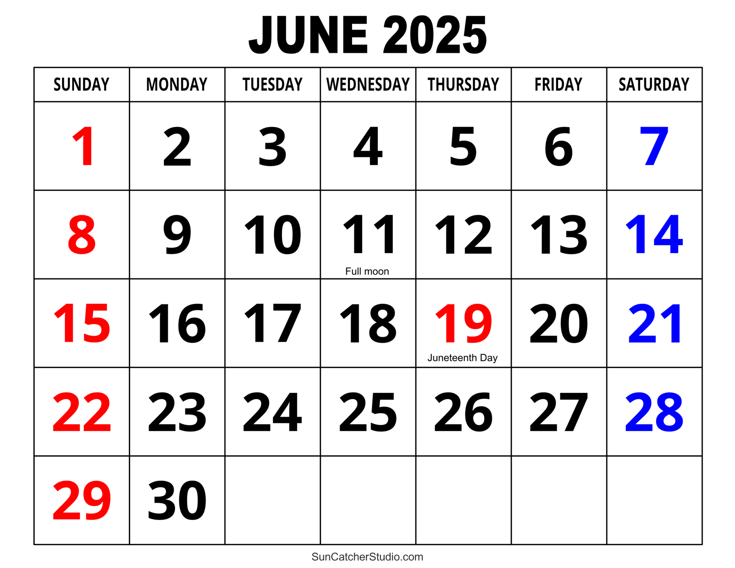 June 2025 Calendar (Free Printable) – Free Printables, Monograms for June 2025 Printable Calendar With Holidays