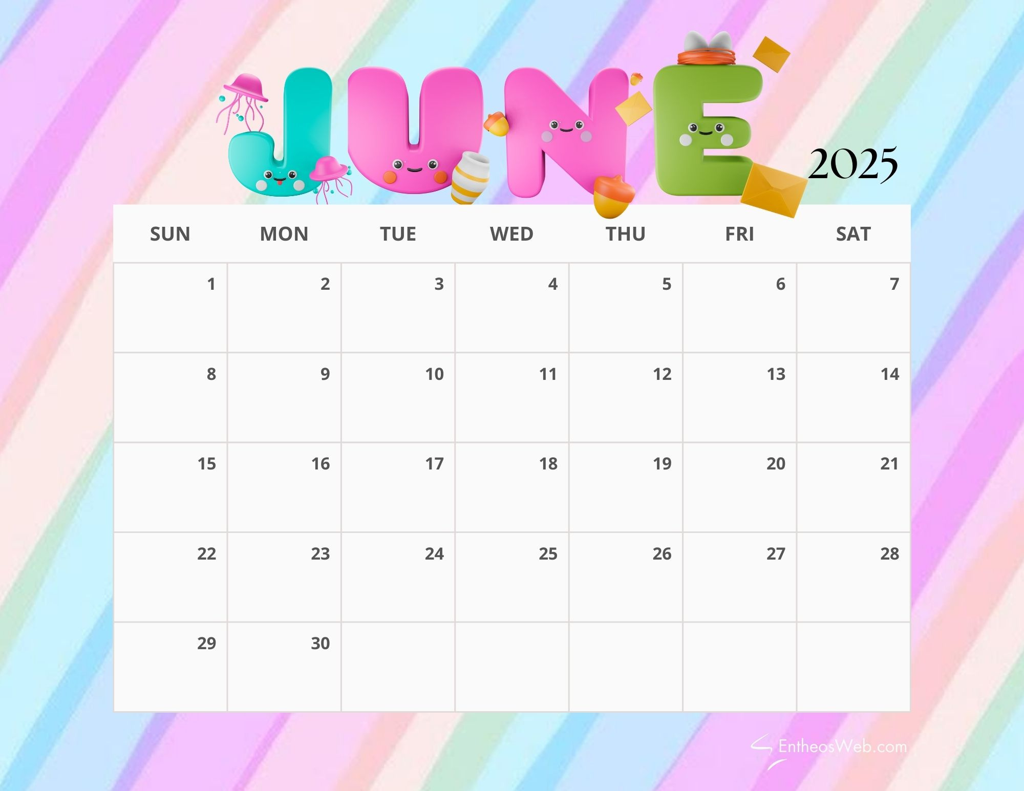 June 2025 Calendar Printables | Entheosweb inside June Calendar 2025 Printable Cute