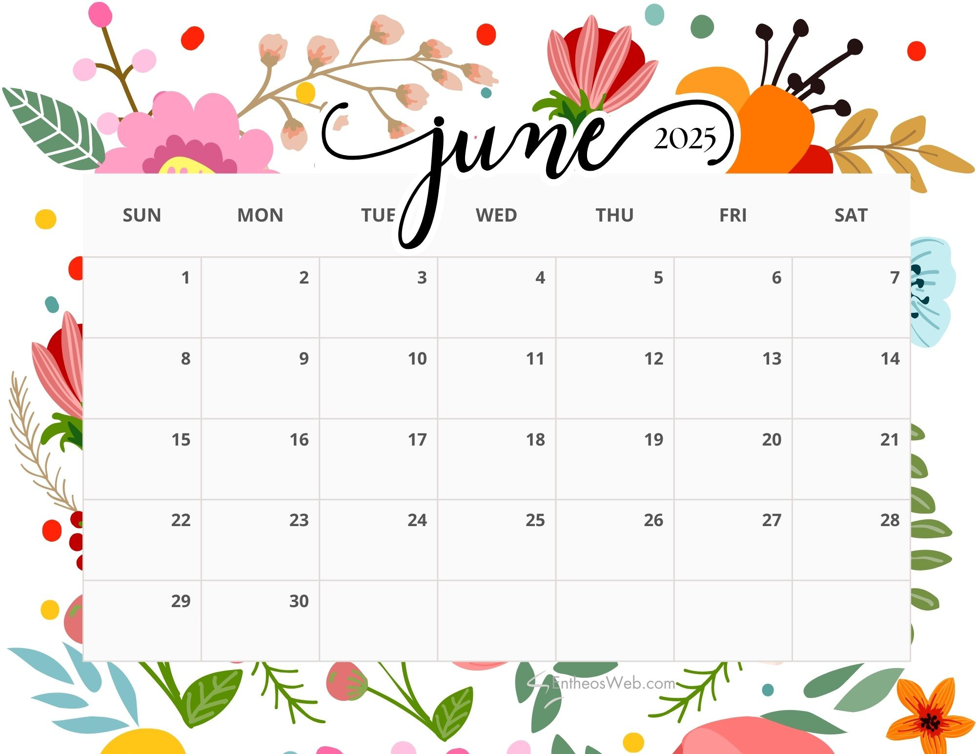 June 2025 Calendar Printables | Entheosweb regarding A Calendar Of June 2025
