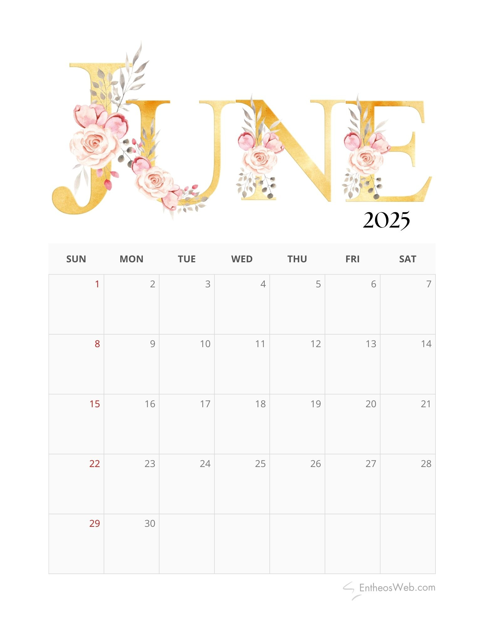 June 2025 Calendar Printables | Entheosweb with Cute June 2025 Calendar