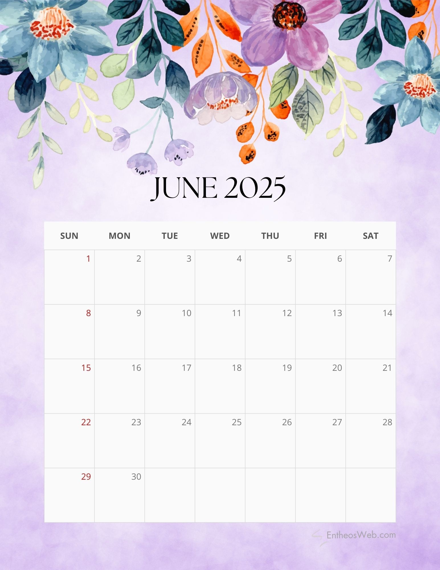 June 2025 Calendar Printables | Entheosweb with June 2025 Calendar Colorful
