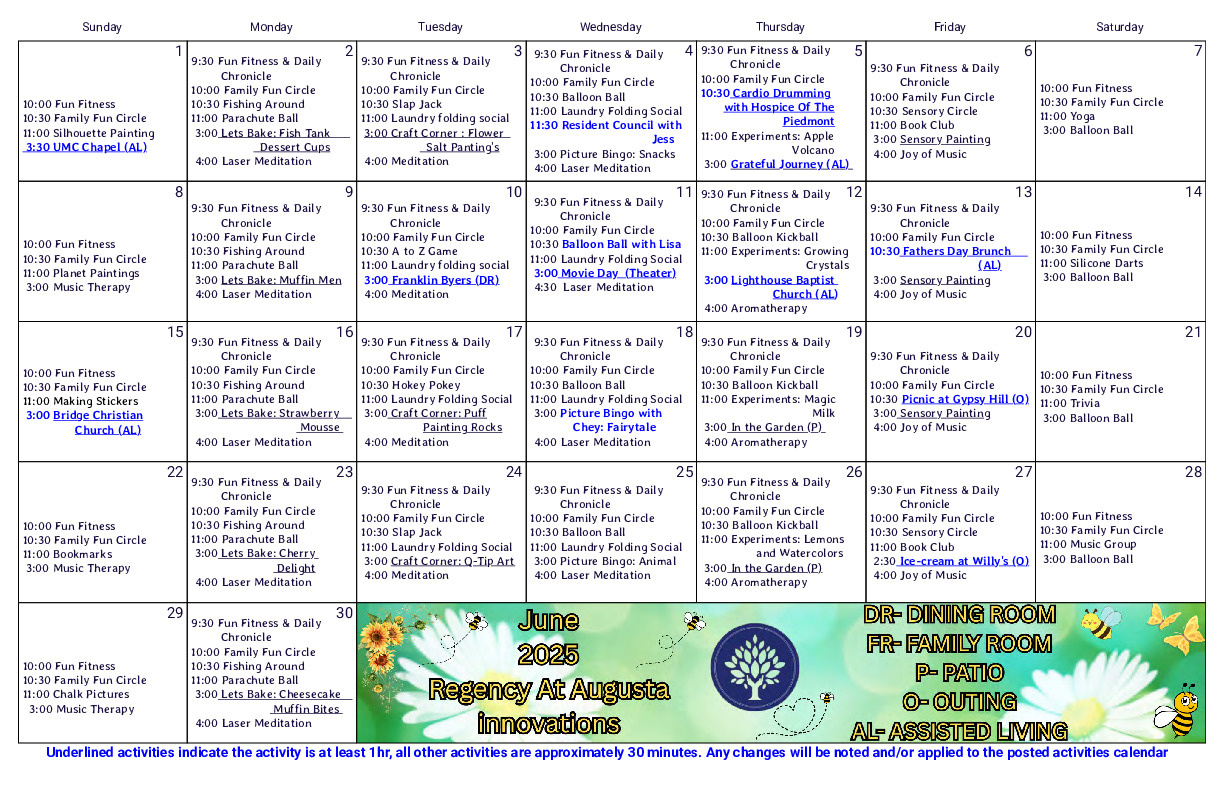 June 2025 Calendar - Regency Senior Living pertaining to June Journey Calendar Of Events 2025