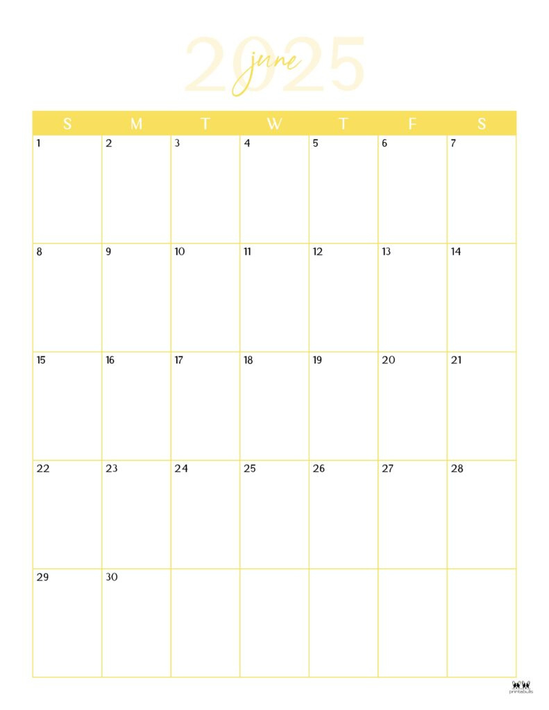June 2025 Calendars - 107 Free Printables | Printabulls for June Blank Calendar To Print 2025