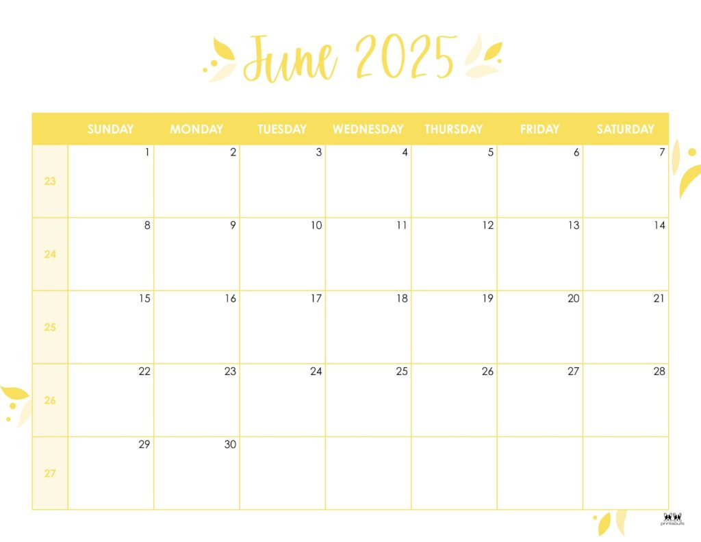 June 2025 Calendars - 107 Free Printables | Printabulls for Monthly Calendar Template June 2025