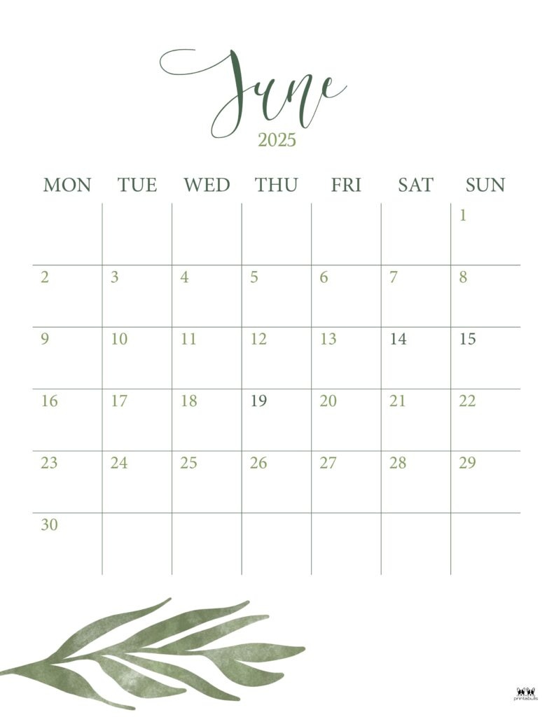 June 2025 Calendars - 107 Free Printables | Printabulls intended for June 2025 Calendar Vertical