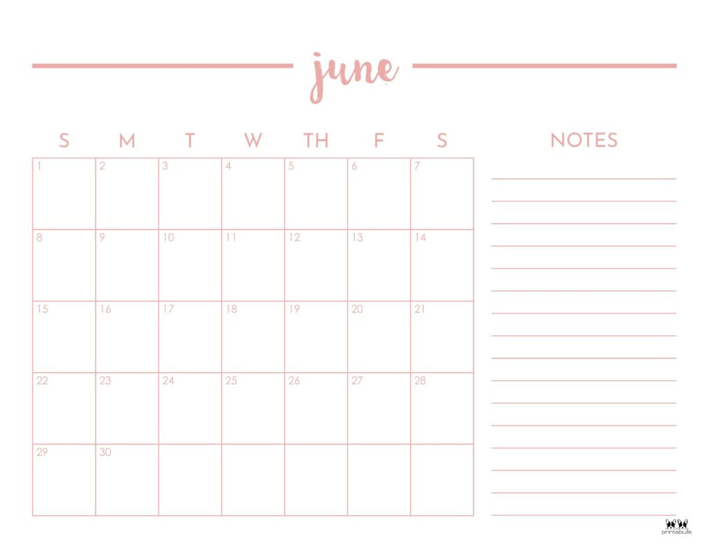 June 2025 Calendars - 107 Free Printables | Printabulls regarding June 2025 Calendar With Lines
