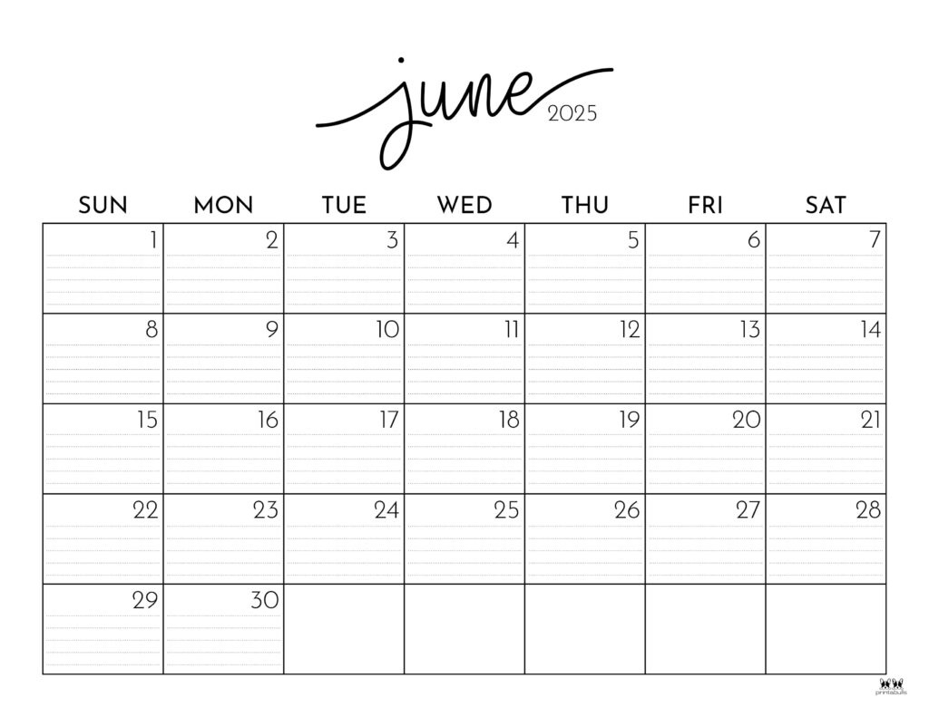 June 2025 Calendars - 107 Free Printables | Printabulls throughout Printable Calendar June 2025 Free