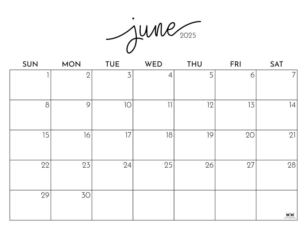 June 2025 Calendars - 107 Free Printables | Printabulls with regard to June Month Calendar 2025