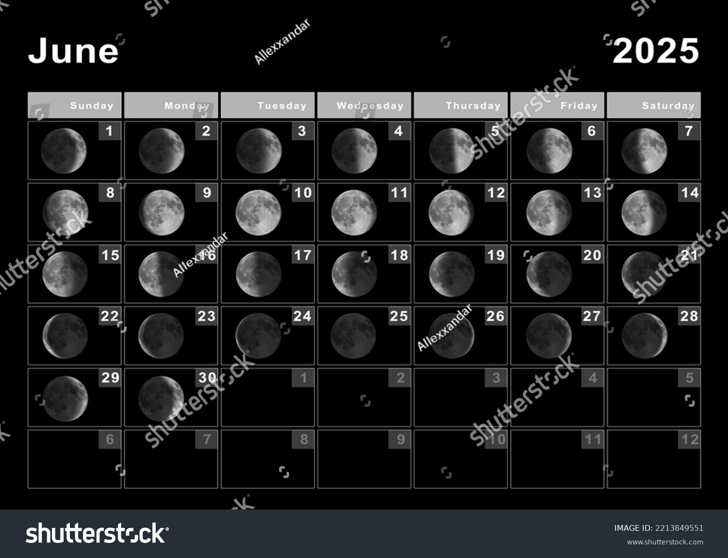 June 2025 Lunar Calendar Moon Cycles Stock Illustration 2213849551 within June Moon Calendar 2025