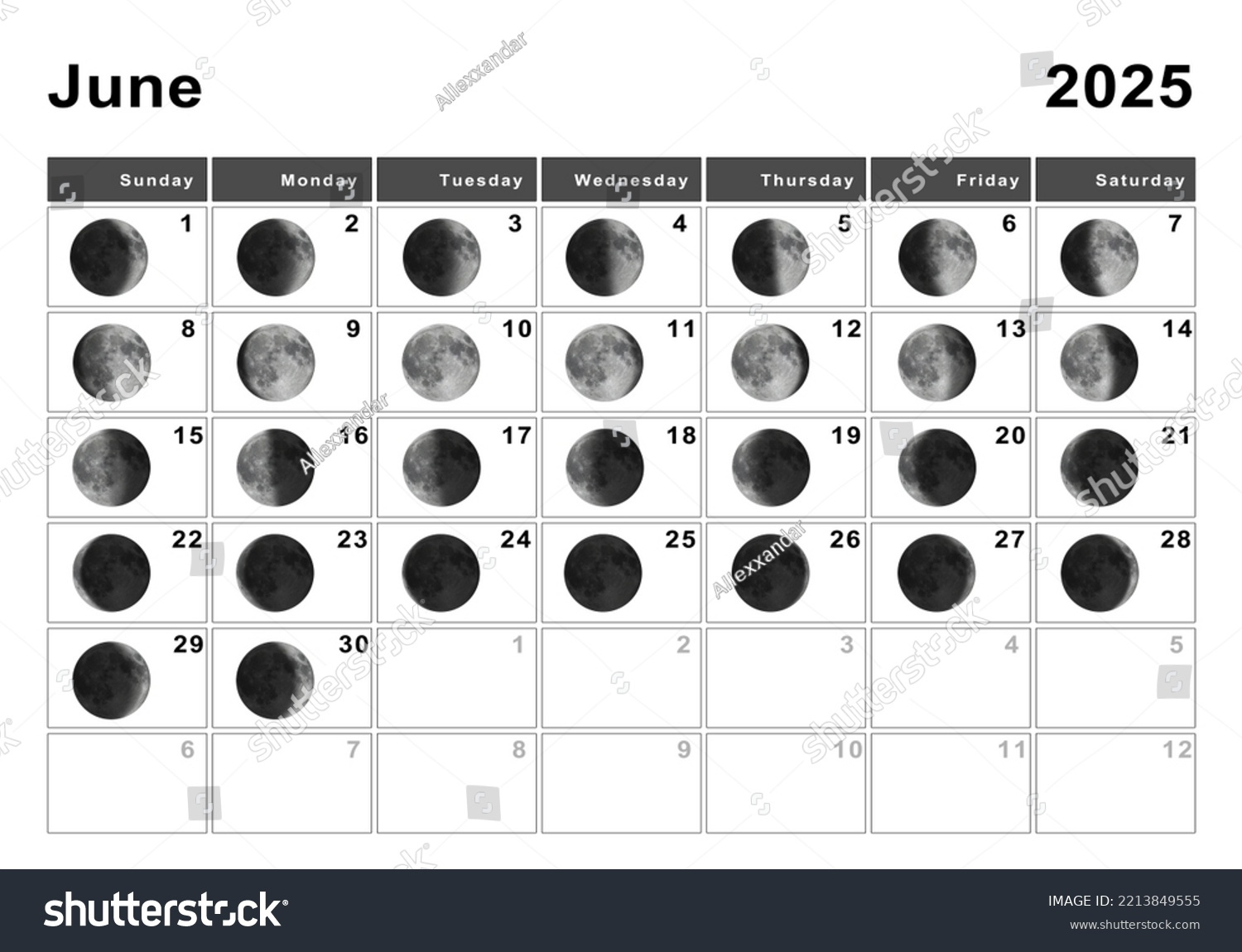 June 2025 Lunar Calendar Moon Cycles Stock Illustration 2213849555 inside June Moon Calendar 2025