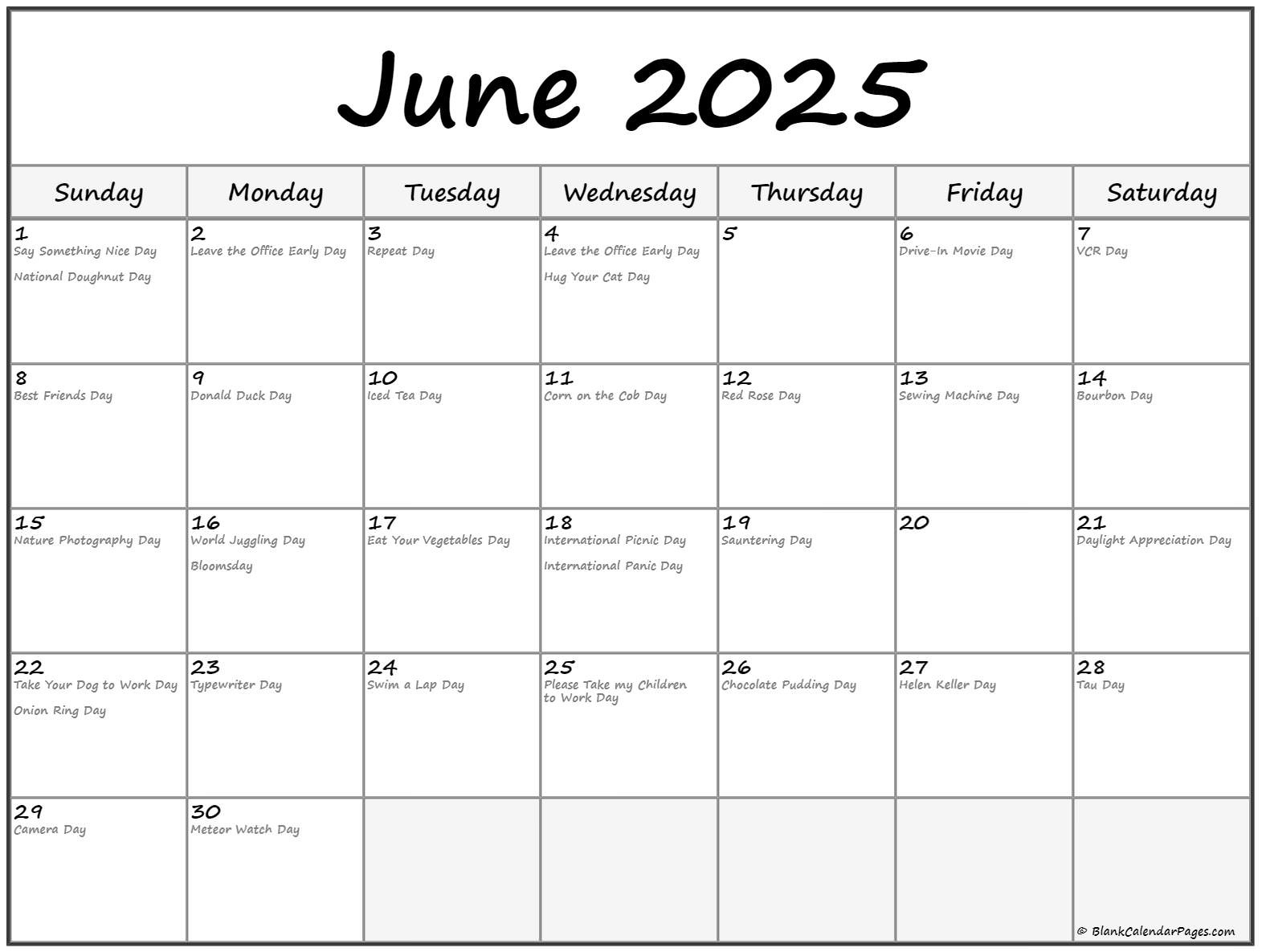 June 2025 With Holidays Calendar in June National Day Calendar 2025